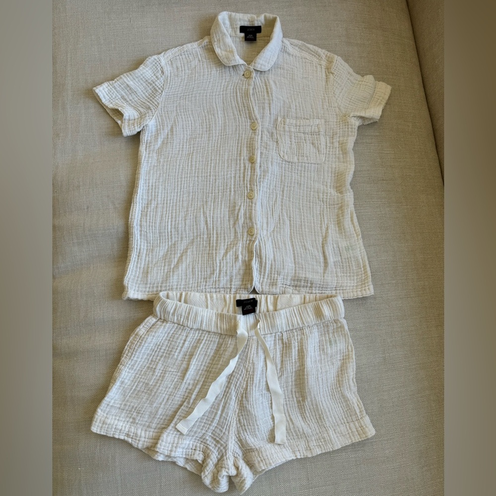 J.Crew Soft gauze short-sleeve pajama set- Size XXS- Color- Natural straw